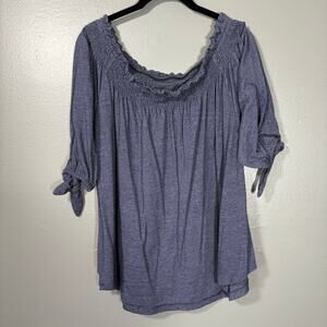 Lane Bryant Blue Marled Boho Peasant Blouse - Size 14/16 - Women's Plus Size Top